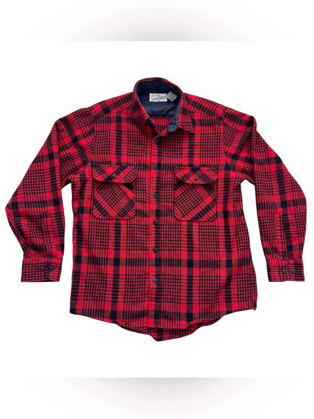 SEARS ROEBUCK & CO Vintage Men’s Red Black Plaid Thick Flannel Shirt (MEDIUM)